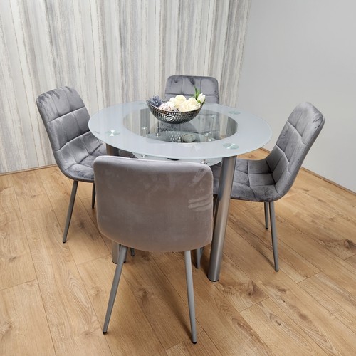 Round glass grey - round, dining